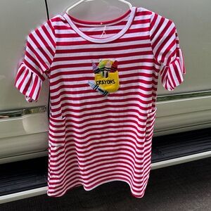 Striped Red and White Kids Dress with Crayon Patch